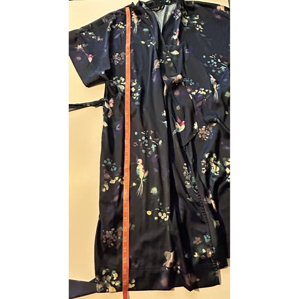 Soma Sensual Robe Wrap Kimono Floral Hummingbird Satin Boudoir Blue Size S/M - Picture 9 of 9